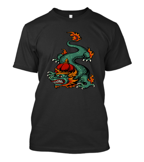 Legendary Flaming Green Dragon With Red Mane And Claws T-Shirt