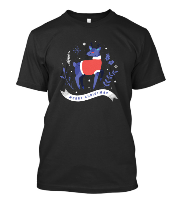 Merry Christmas Reindeer With Festive Sweater And Winter Foliage T-Shirt
