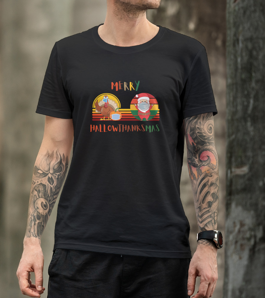 Merry Hallowthanksmas Turkey Santa Masked Holiday Mashup T-Shirt