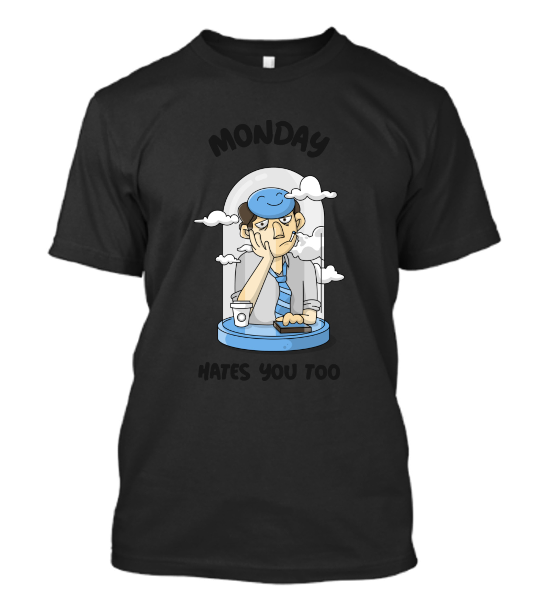 Monday Hates You Too Coffee Cloud Character T-Shirt