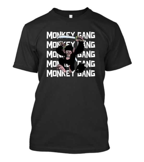 MONKEY GANG Sword-Wielding Monkey Repeated Text T-Shirt