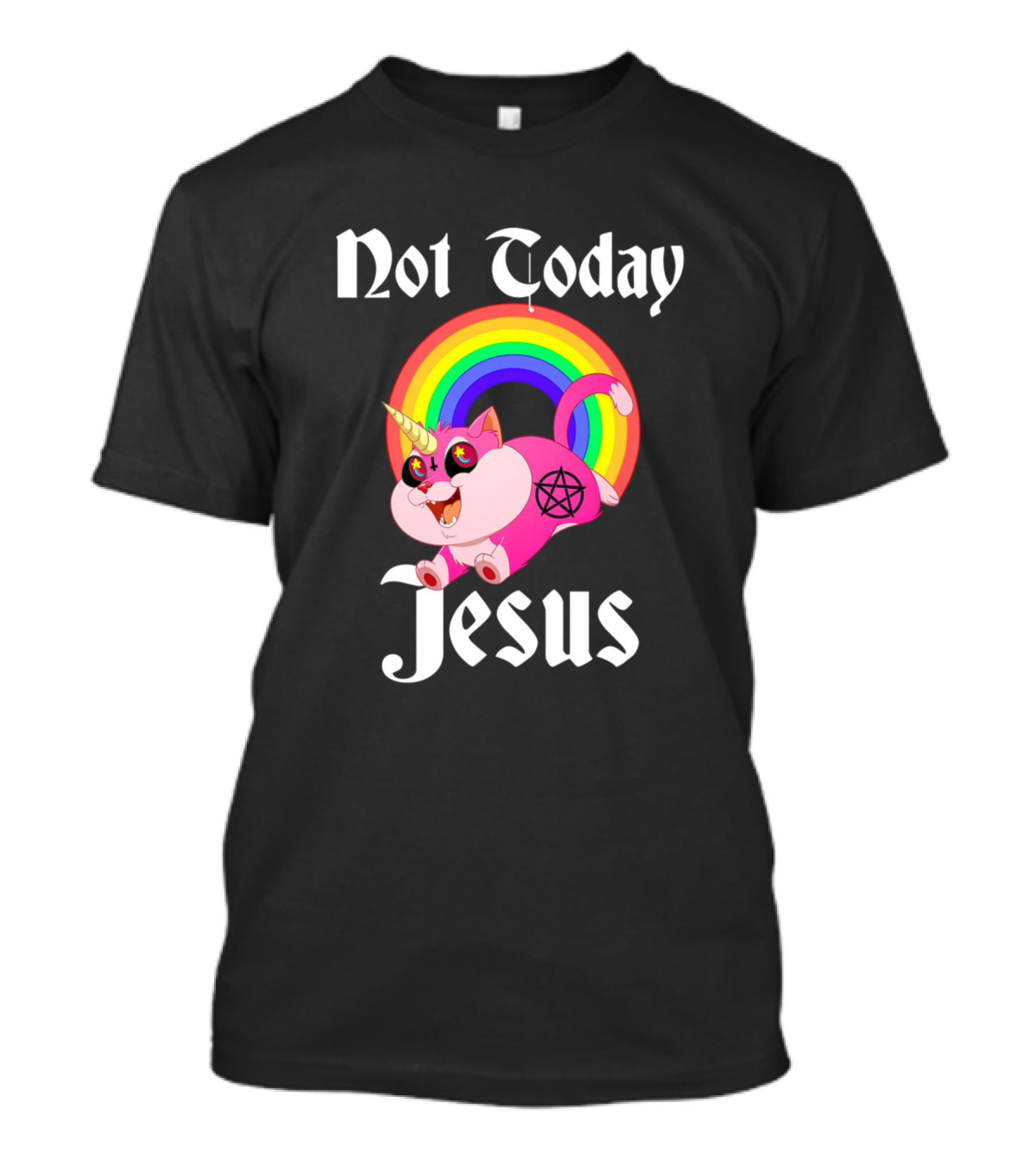 Not Today Jesus Satanic Cat Rainbow Goth T-Shirt