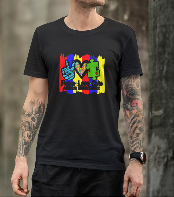 Peace Love Cure Autism Awareness Puzzle Piece Heart T-Shirt