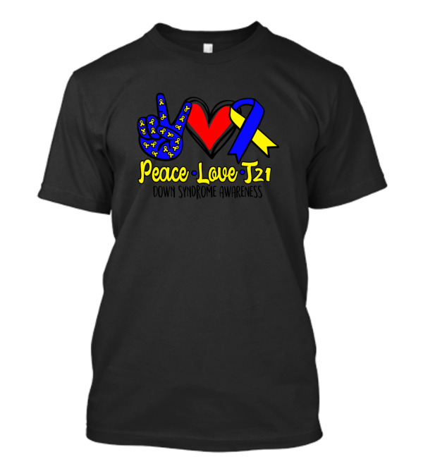 Peace Love T21 Down Syndrome Awareness Blue Yellow T-Shirt