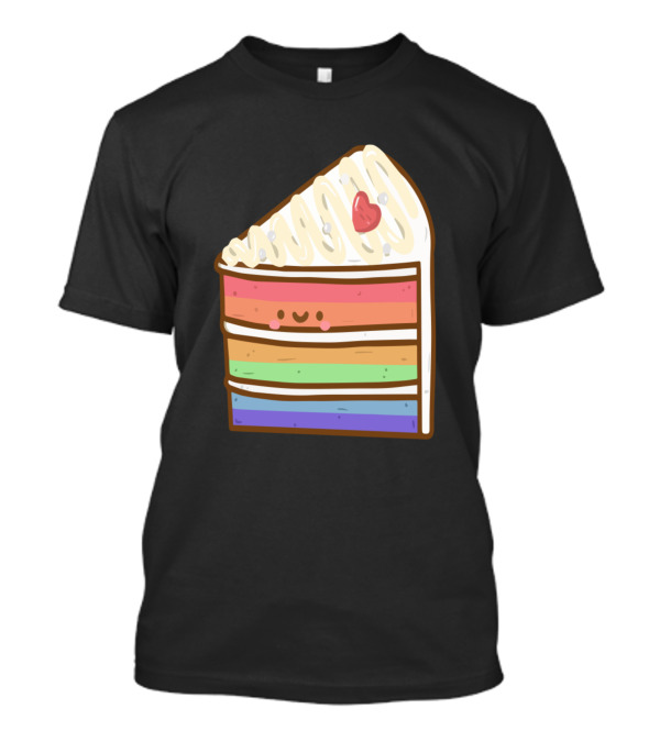 Rainbow Cake Doodle Cute Kawaii Slice With Face And Heart On Icing T-Shirt