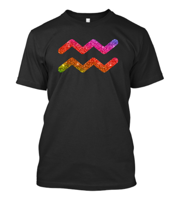 Rainbow Glitter Aquarius Zodiac Symbol T-Shirt