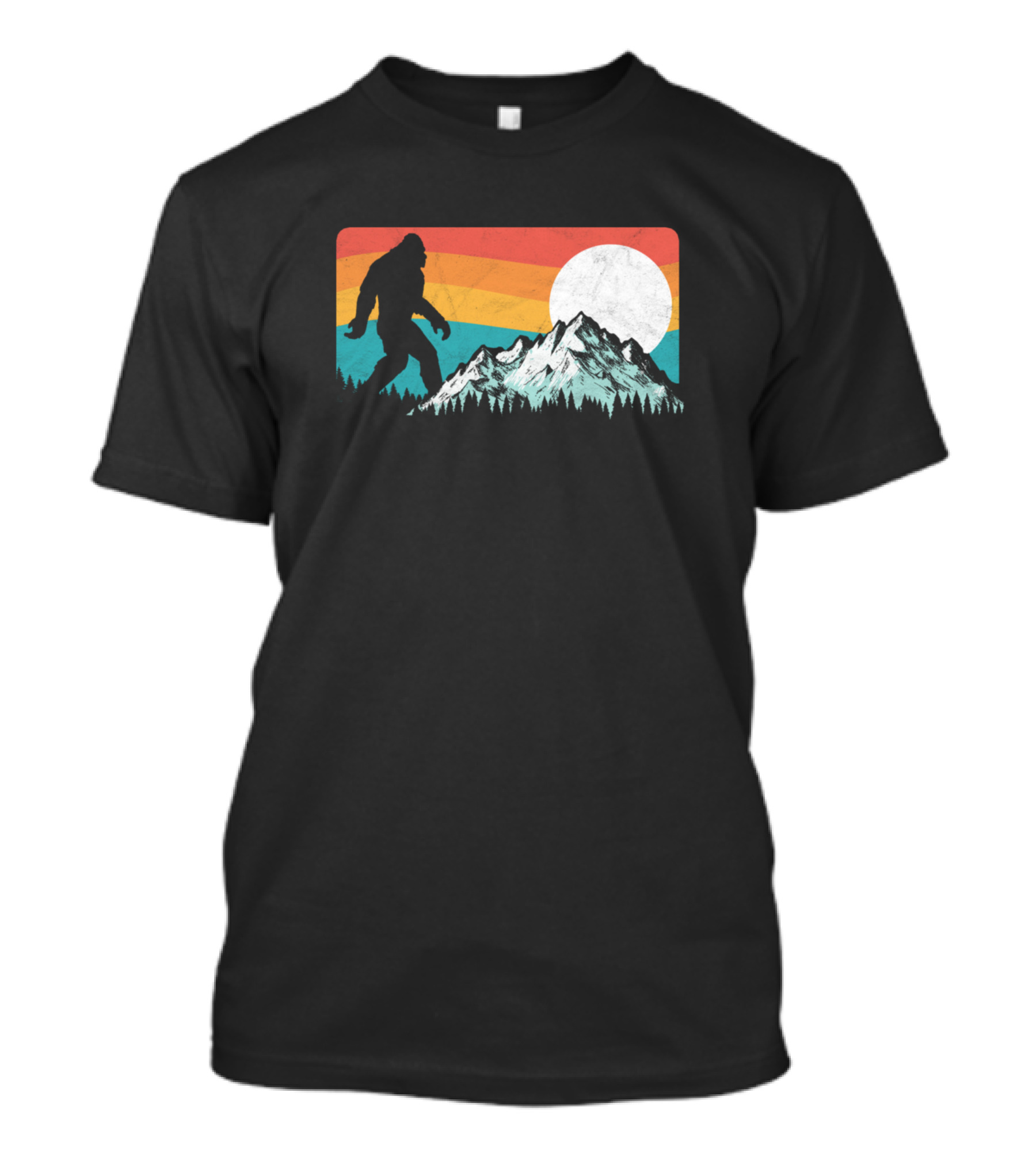 Bigfoot Retro Sunset Over Rocky Mountains T-Shirt