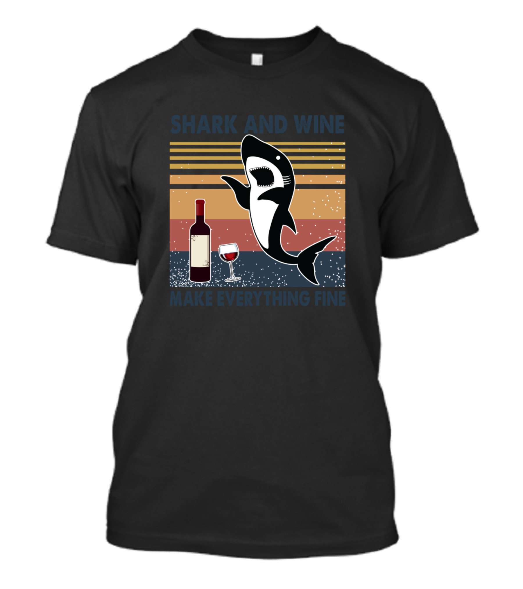 SHARK AND WINE MAKE EVERYTHING FINE Retro Style Ocean Wine Bottle Glass Shark T-Shirt