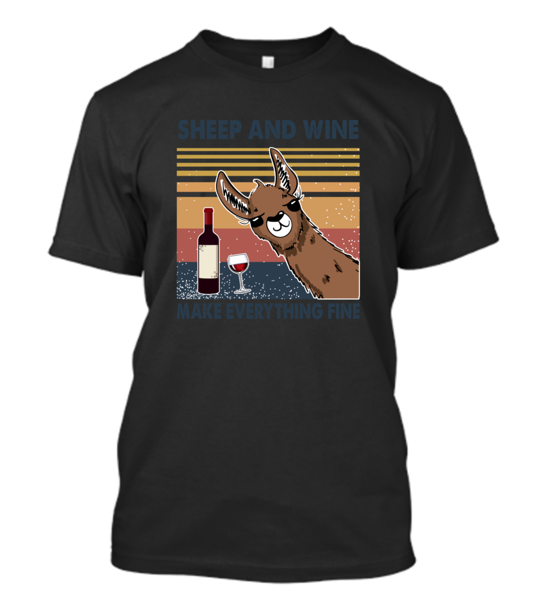 Sheep And Wine Make Everything Fine Llama Sunglasses T-Shirt