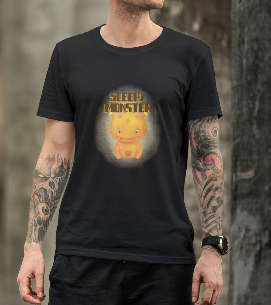 Sleepy Monster Cute Orange Creature With Tongue Out And Horns T-Shirt