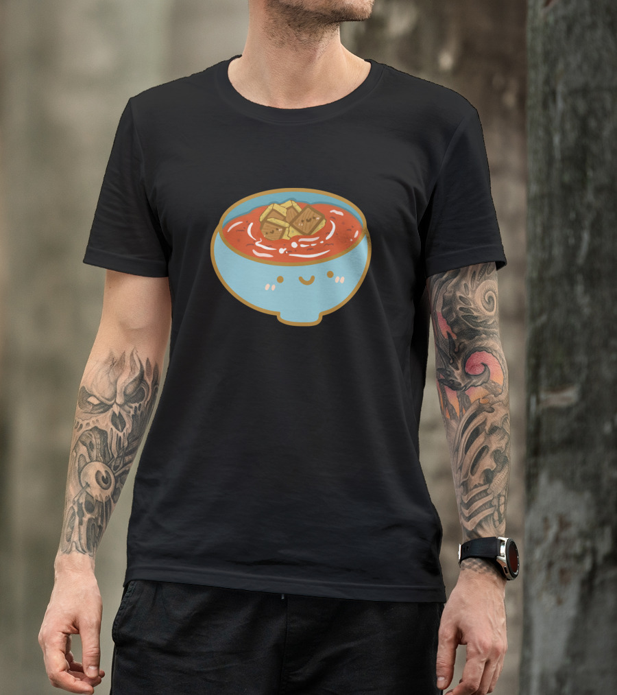 Tomato Soup Doodle Smiling Bowl With Croutons T-Shirt