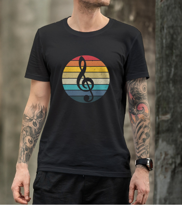 Treble Clef Sunset Karaoke Party Night Retro Circle T-Shirt