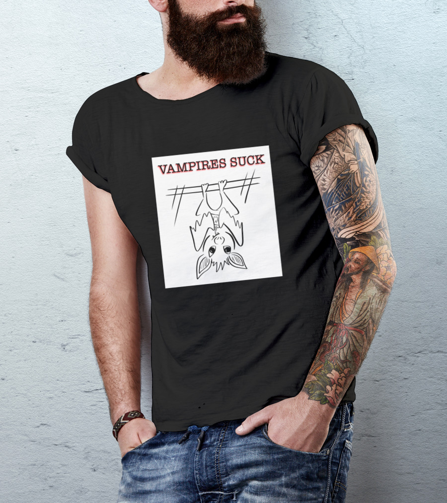 Vampires Suck Hanging Bat Cartoon T-Shirt