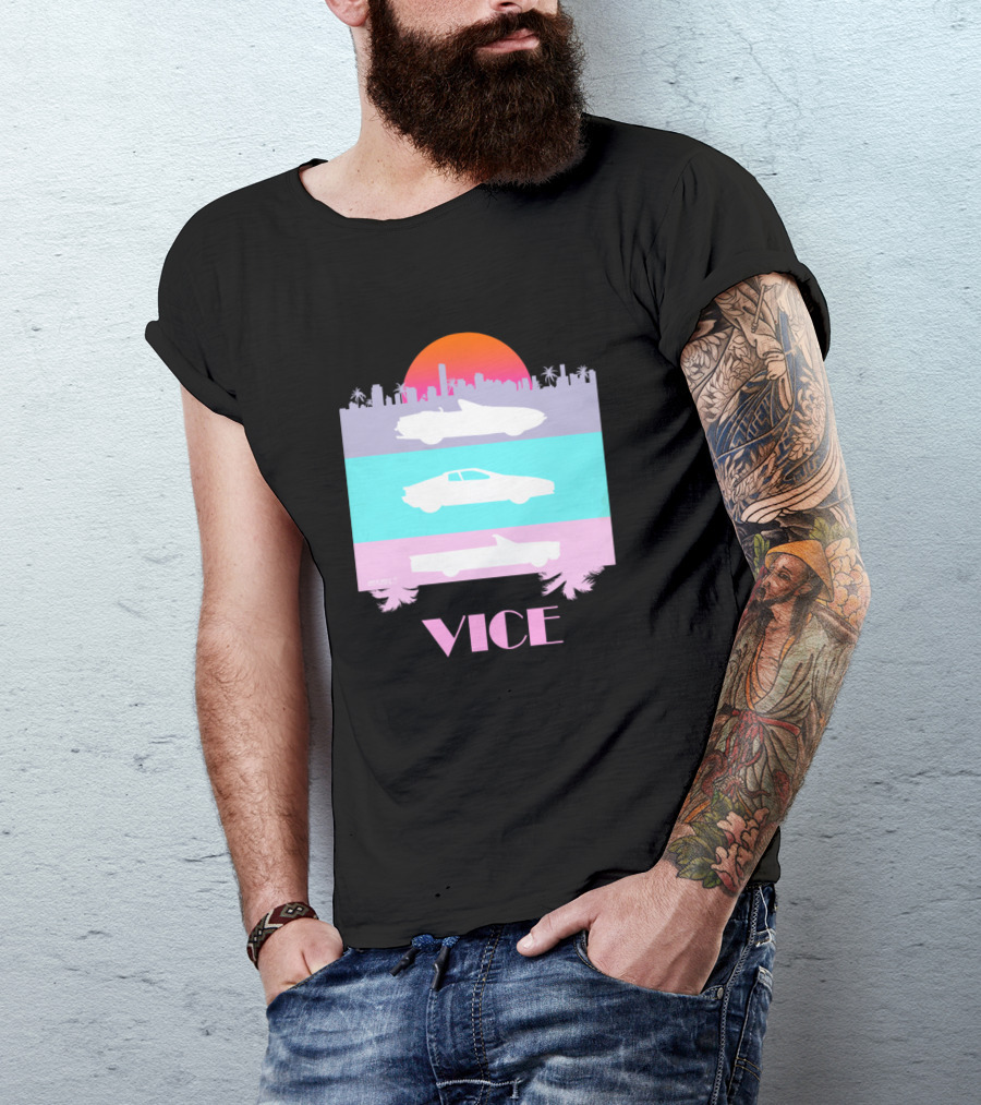 Vice Miami Sunset Cars Retro Cityscape T-Shirt