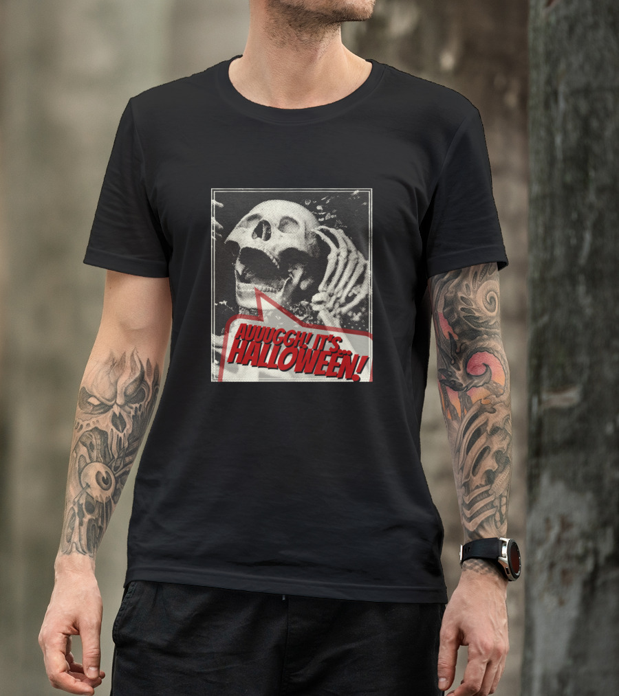 Auuuggh It's Halloween Vintage Screaming Skeleton T-Shirt