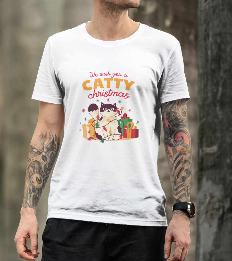 We Wish You A Catty Christmas With Festive Cat And Gifts T-Shirt