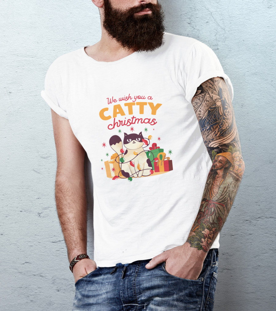 We Wish You A Catty Christmas With Festive Cat And Gifts T-Shirt