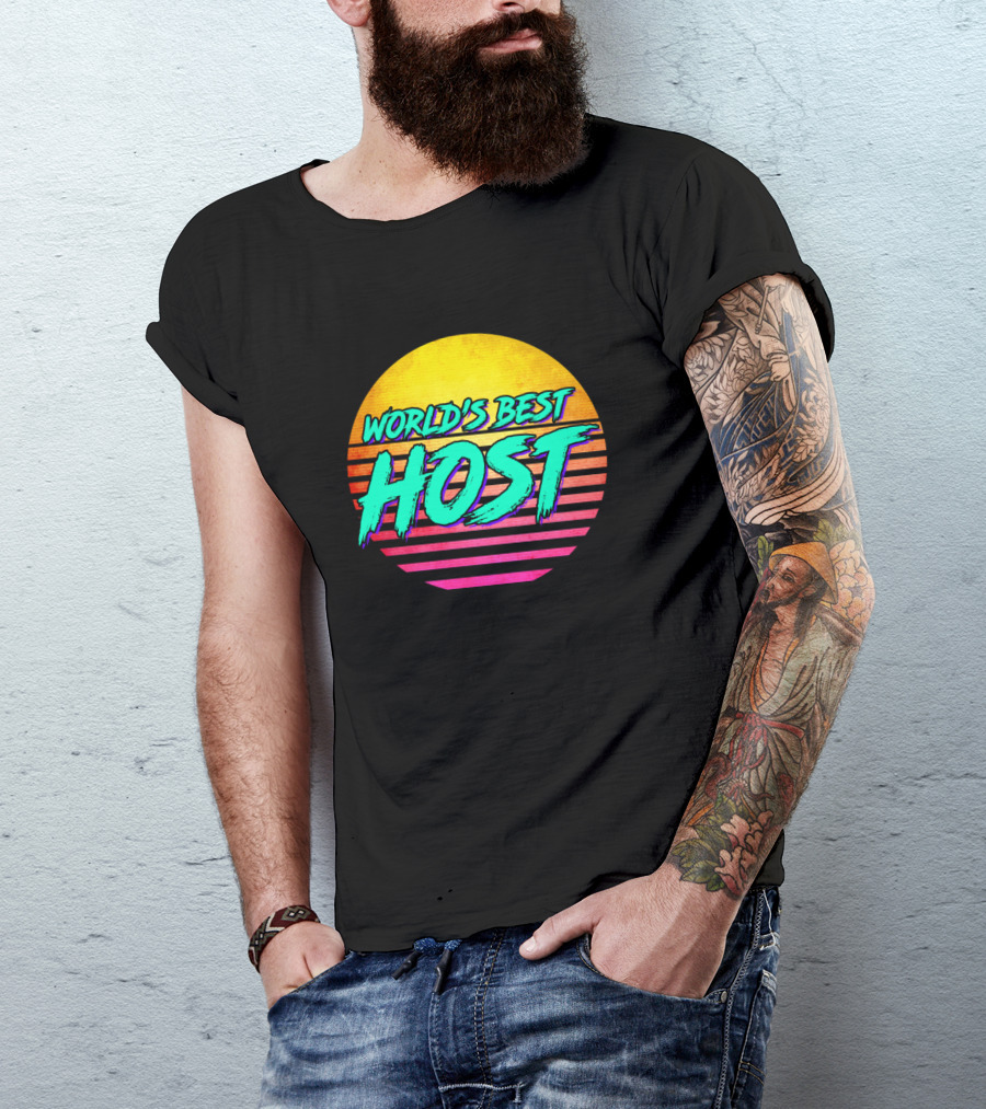 World's Best Host Retro Sunset Stripes T-Shirt