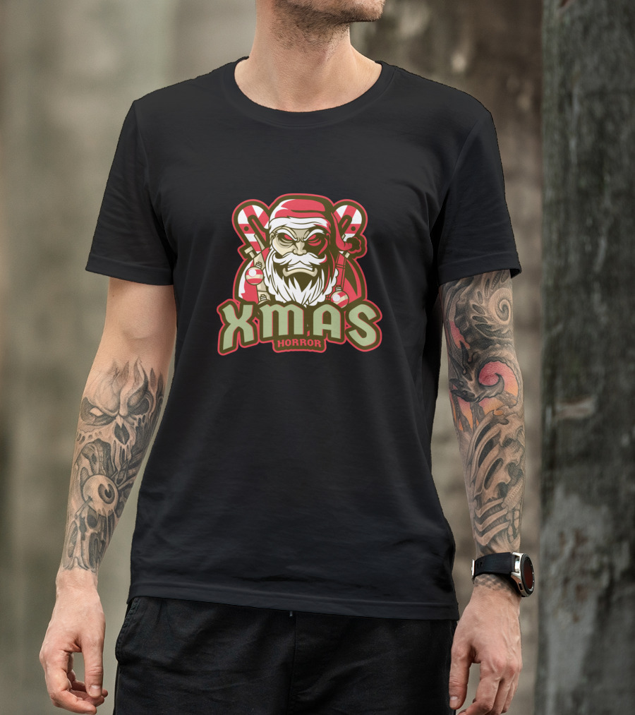 Xmas Horror Scary Santa With Candy Canes T-Shirt