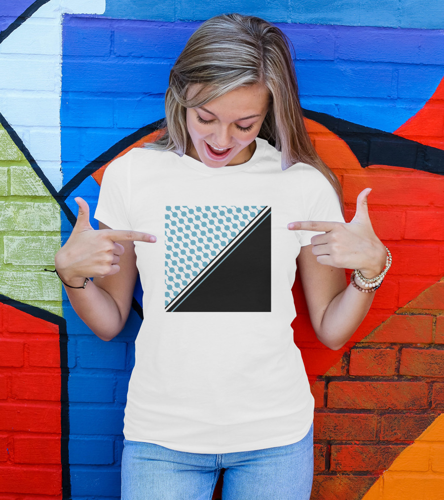 Blue Black Geometric Pattern Contrast Quadrant T-Shirt