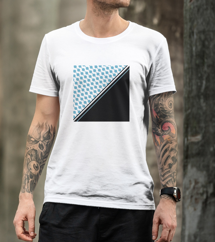 Blue Black Geometric Pattern Contrast Quadrant T-Shirt