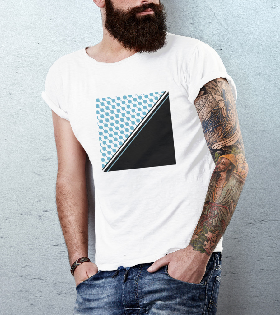 Blue Black Geometric Pattern Contrast Quadrant T-Shirt