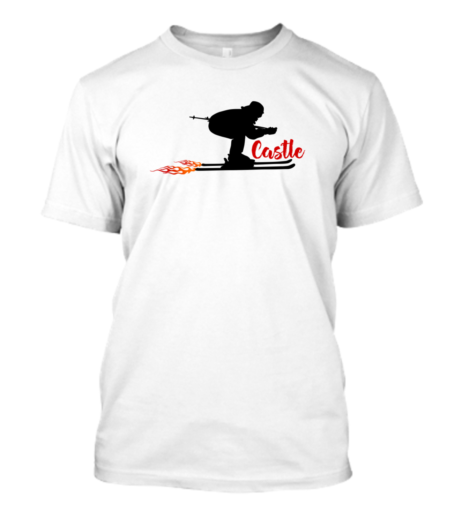 Castle Skiing Silhouette With Flames T-Shirt
