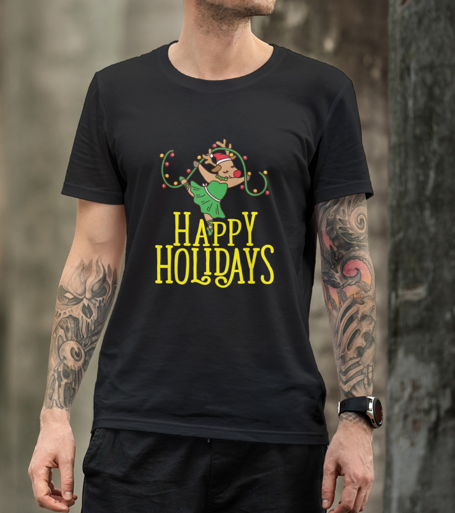 Happy Holidays Christmas Ballet Reindeer T-Shirt