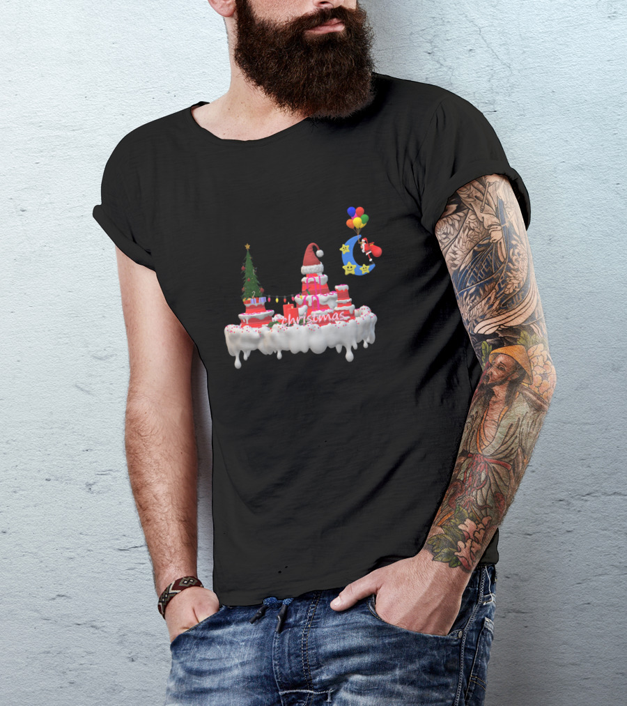 Christmas Tree Presents Santa Hat Balloons Moon Stars T-Shirt