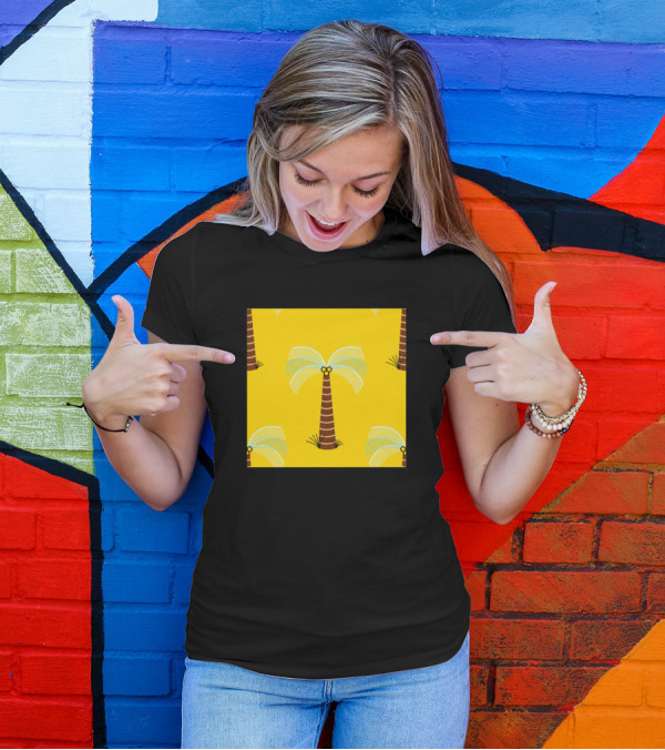 Tropical Palm Coco Yellow Background T-Shirt