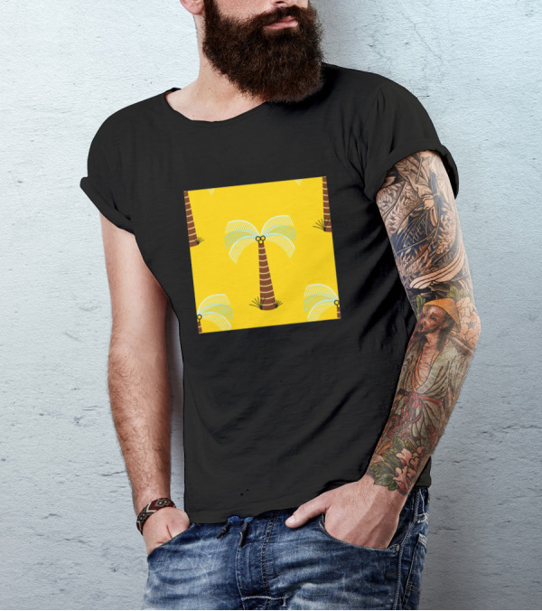 Tropical Palm Coco Yellow Background T-Shirt