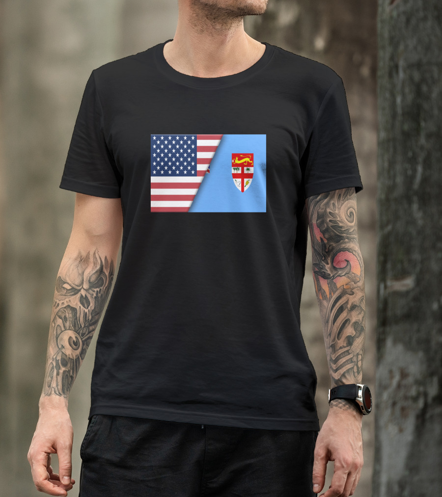 Usa Flag Fiji Flag Immigrant Ancestry Homeland Heritage Connection T-Shirt