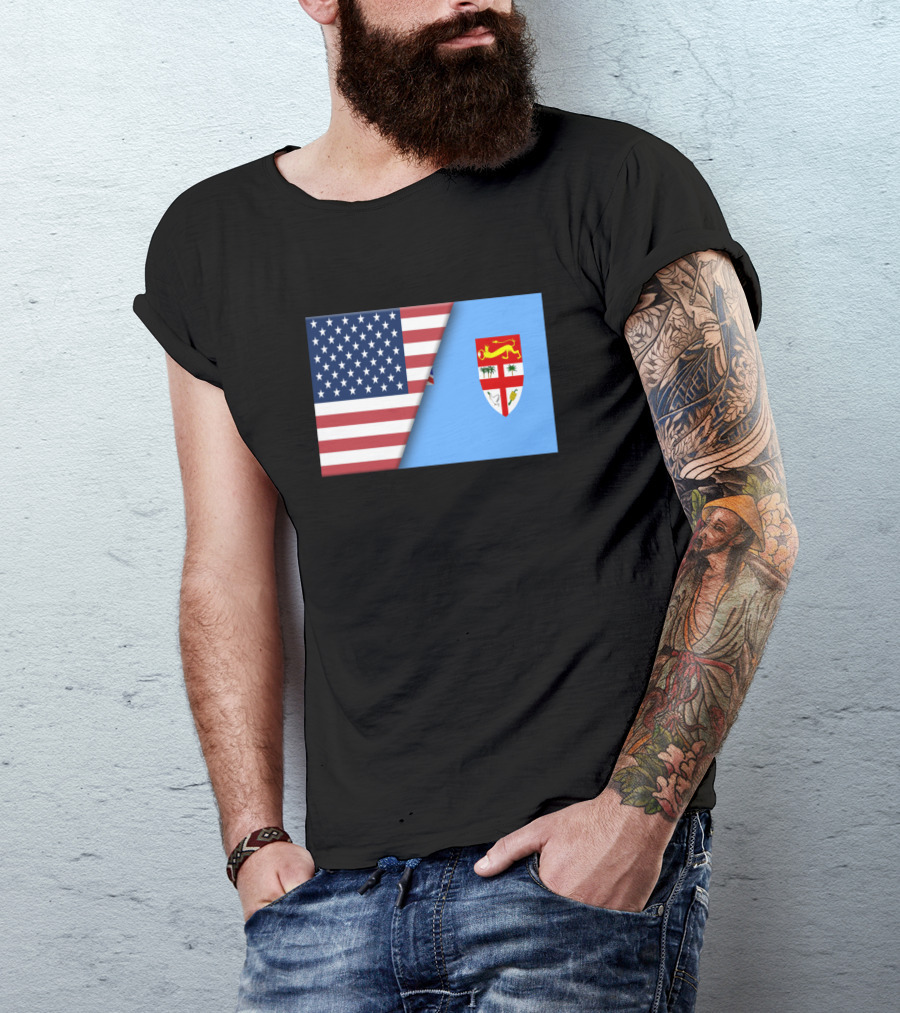 Usa Flag Fiji Flag Immigrant Ancestry Homeland Heritage Connection T-Shirt