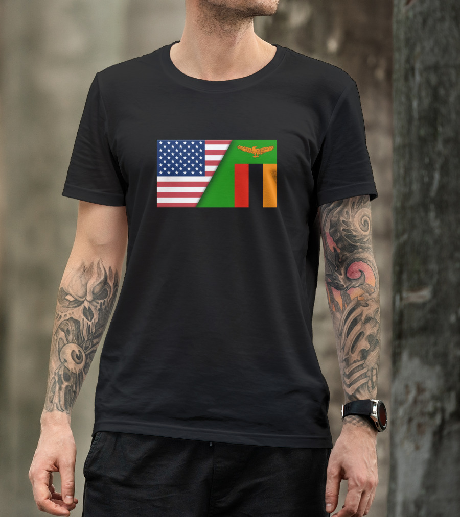 Usa Flag Zambia Flag Immigrant Ancestry Homeland Heritage Connection T-Shirt