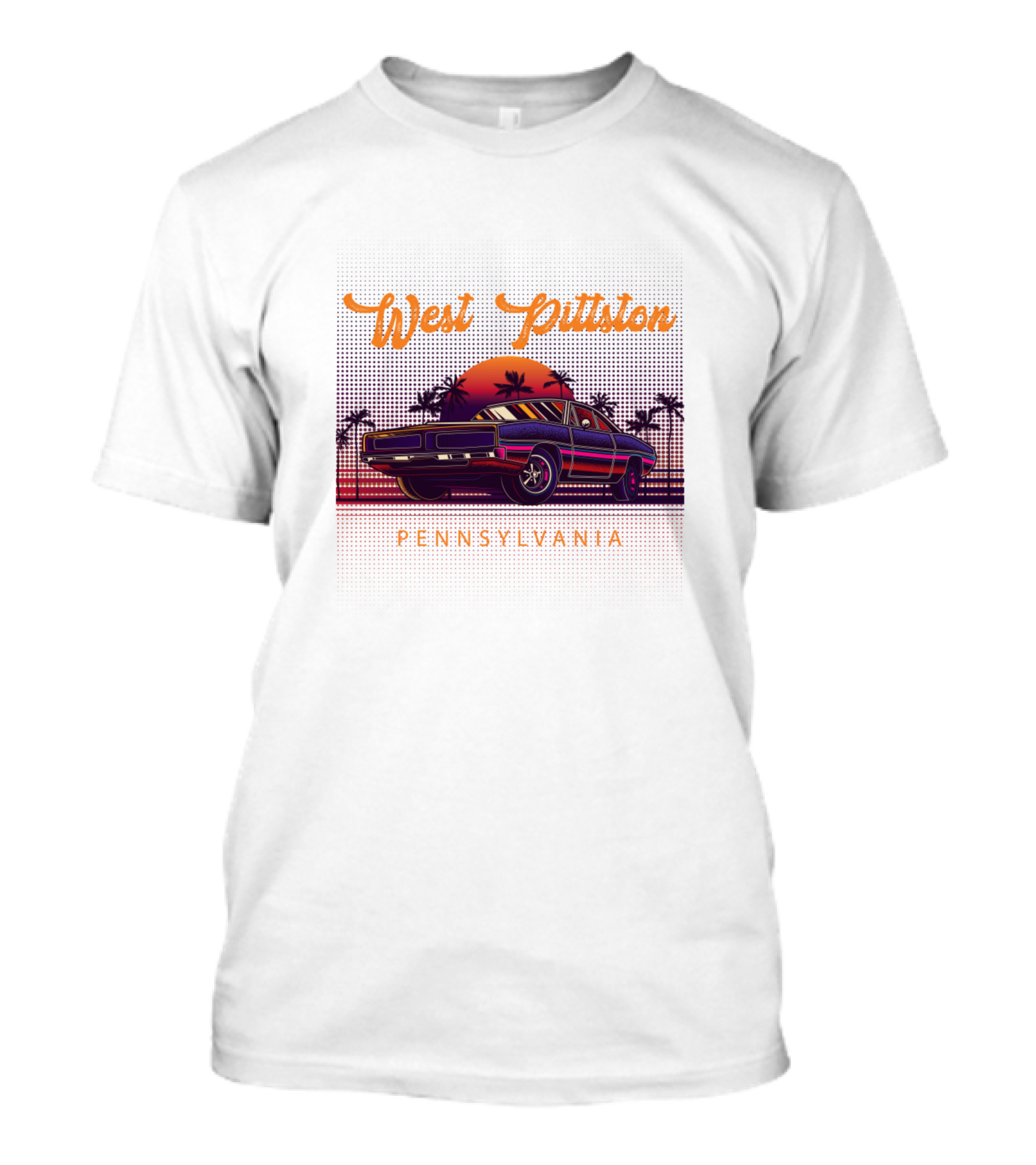 West Pittston Pennsylvania Vintage Retro Car Sunset Scene T-Shirt