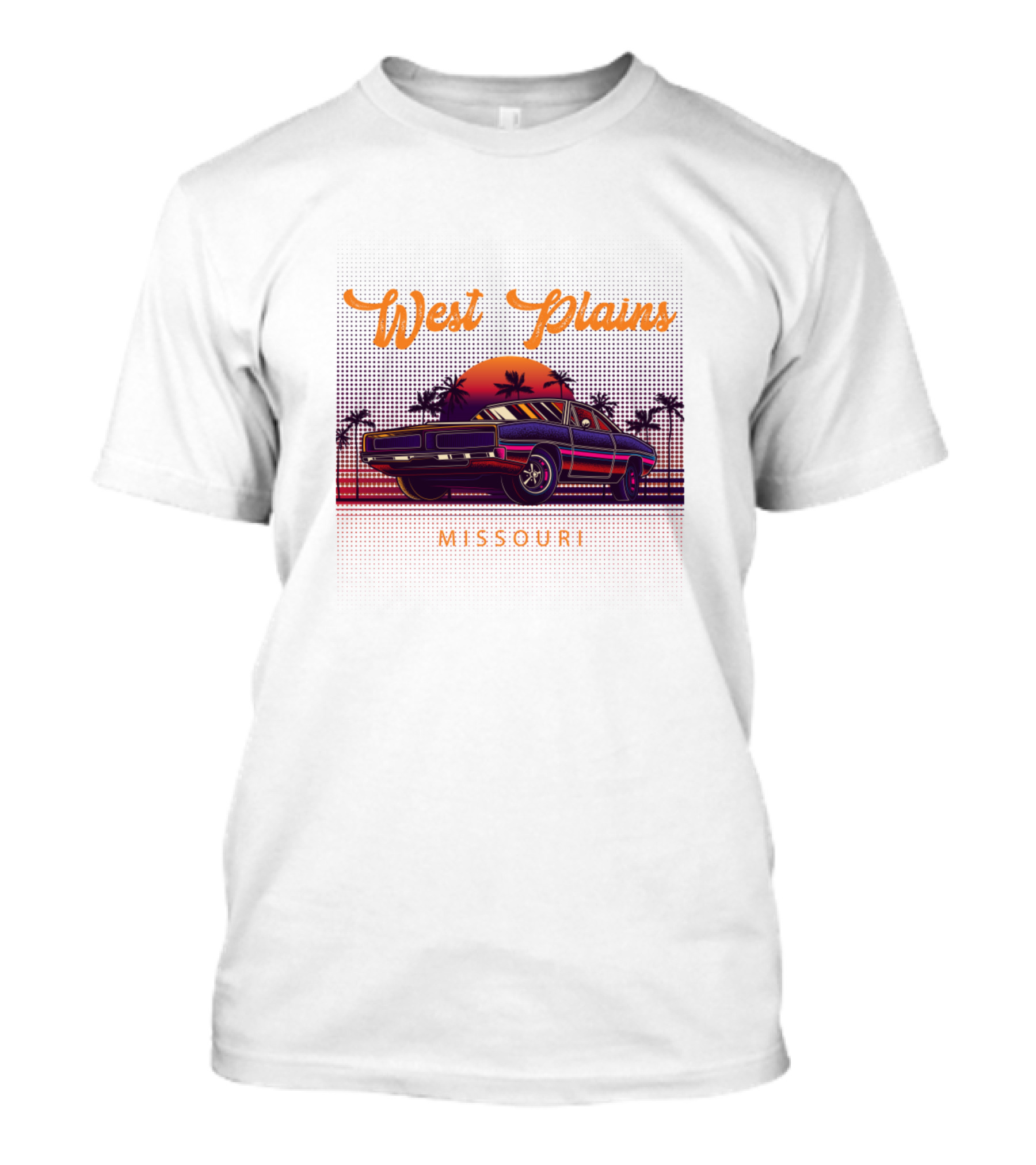 West Plains Missouri Vintage Muscle Car Sunset Palms T-Shirt