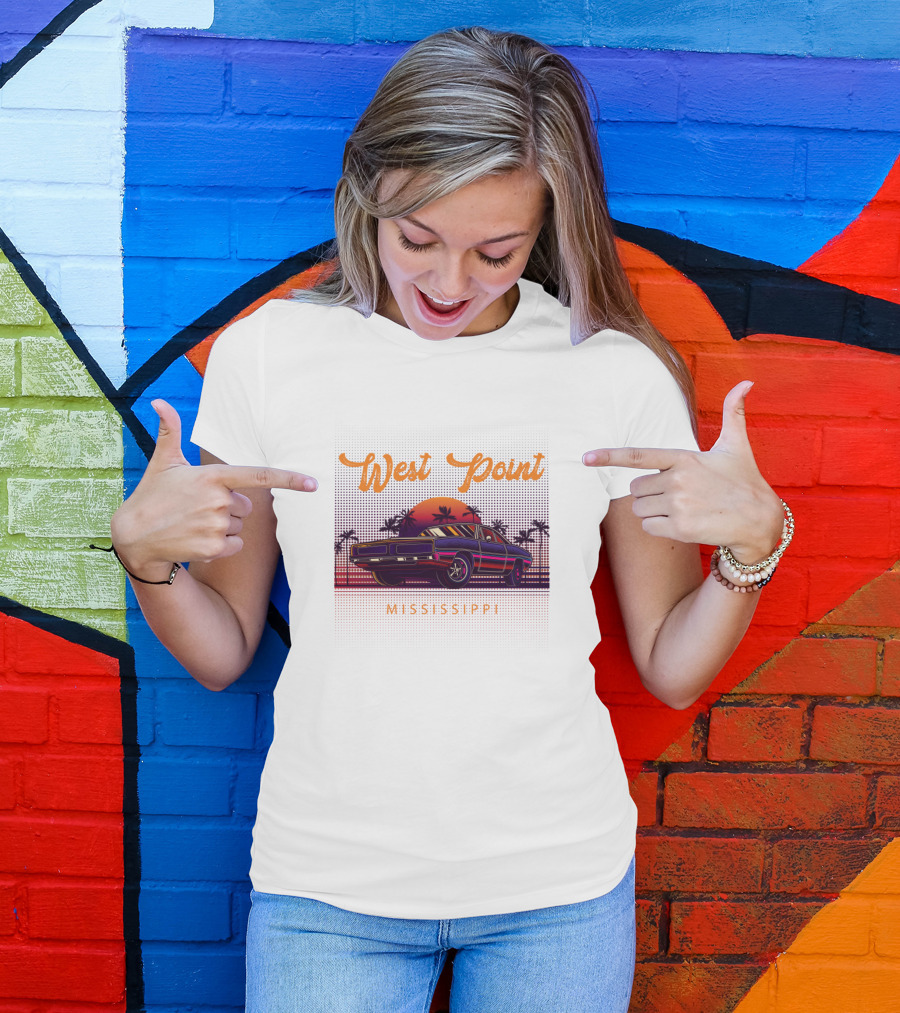 West Point Mississippi Vintage Muscle Car Palm Sunset T-Shirt