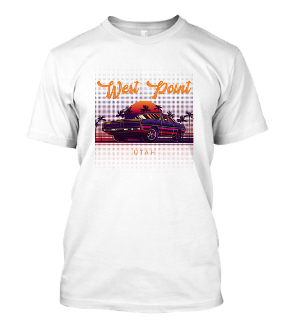 West Point Utah Vintage Muscle Cars Sunset Scene With Palm Trees T-Shirt