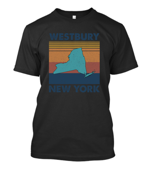 Westbury New York State Silhouette Vintage Sunset Stripes T-Shirt