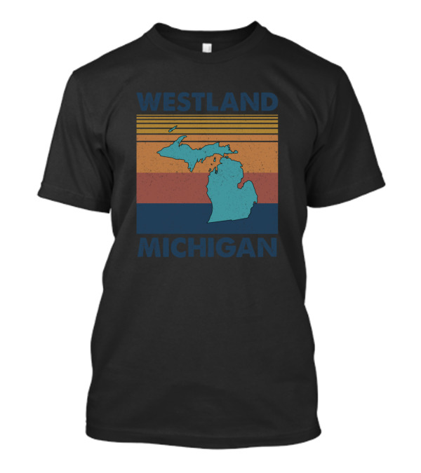 Westland Michigan Retro Vintage Michigan State Map With Stripes T-Shirt
