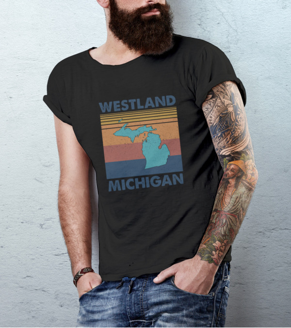 Westland Michigan Retro Vintage Michigan State Map With Stripes T-Shirt