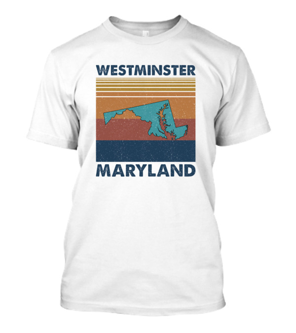 Westminster Maryland Retro Maryland State Map Sunset Stripes T-Shirt