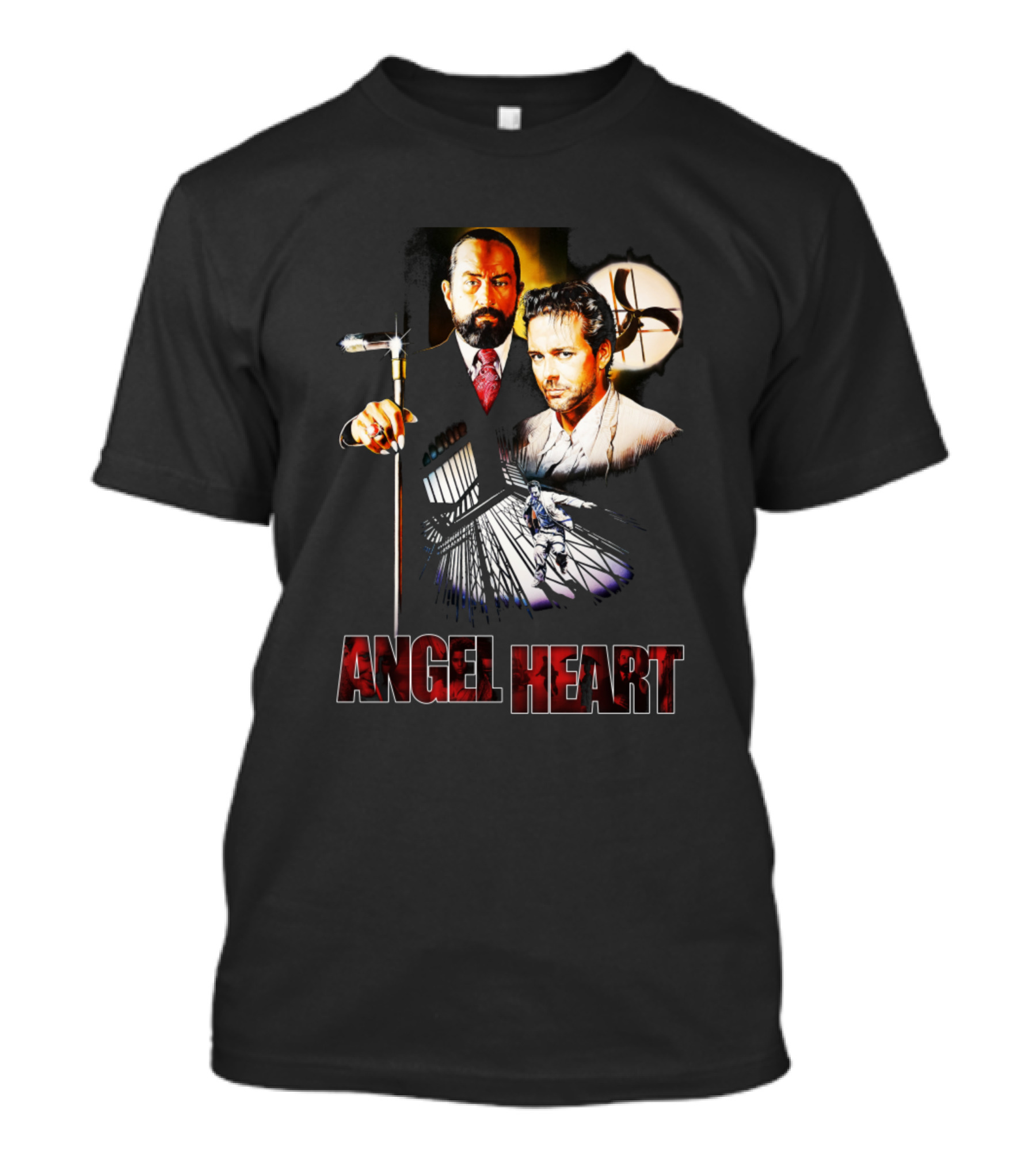 Angel Heart Movie Characters With Cross And Shadowy Staircase T-Shirt