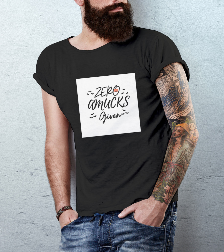 ZERO AMUCKS GIVEN Halloween Bats Pumpkin Face T-Shirt