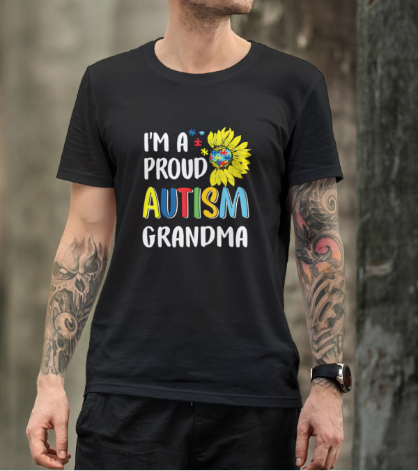 I'm A Proud Autism Grandma Sunflower Puzzle Heart T-Shirt