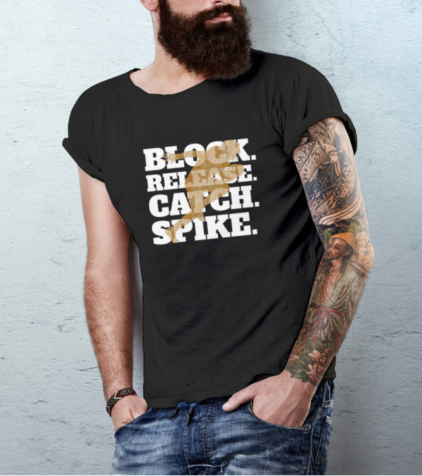 Block Release Catch Spike Football Player Silhouette Sports Action T-Shirt