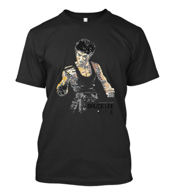 Bruce Lee Martial Arts Typography Portrait With Chinese Characters T-Shirt