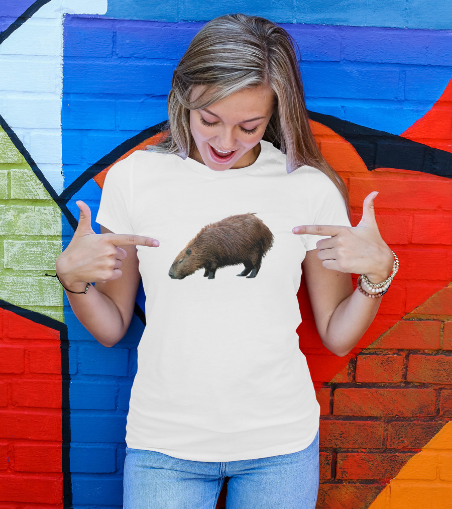 Capybara Colorful Creature On Charcoal Background T-Shirt