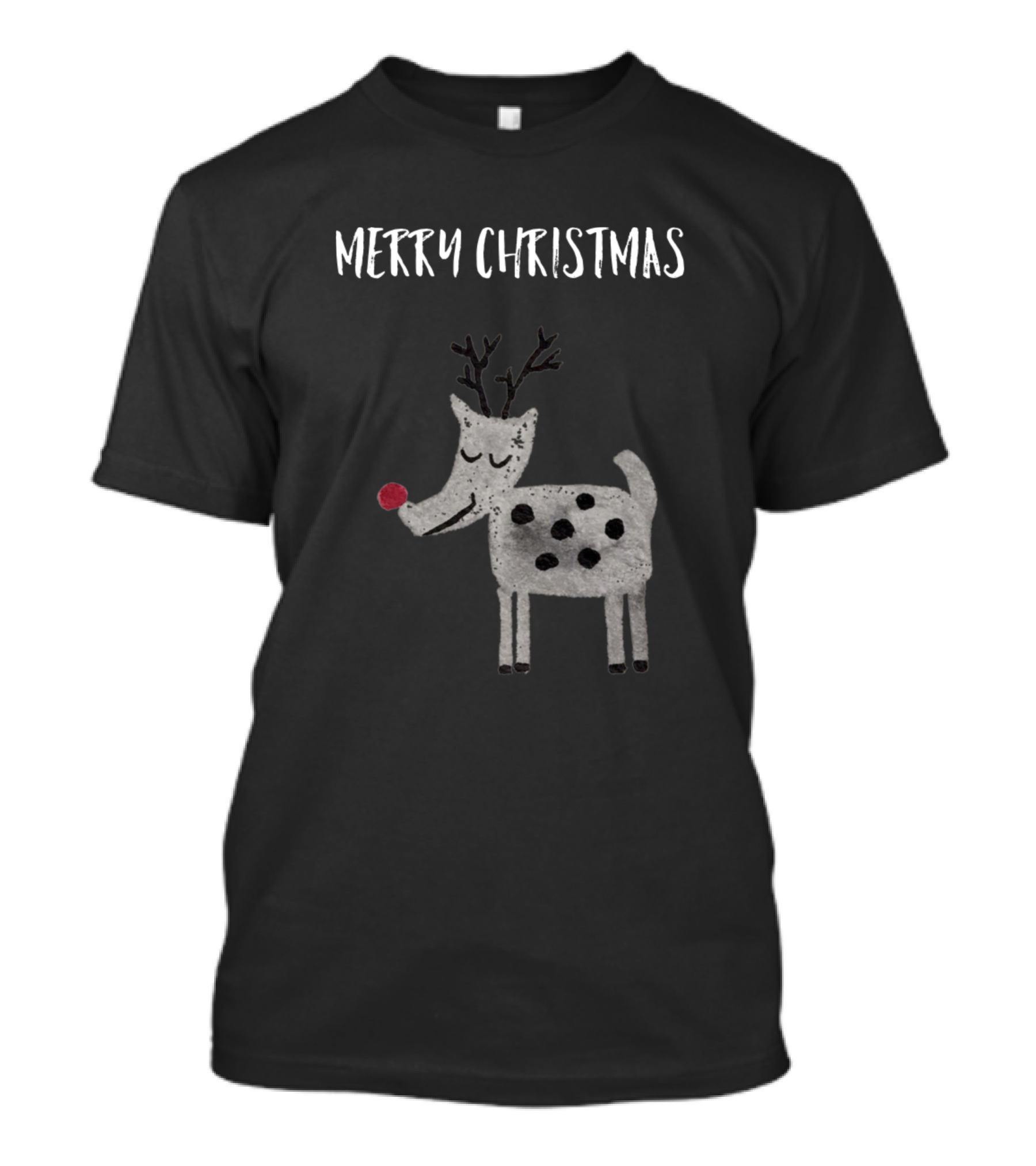 Merry Christmas Reindeer With Red Nose And Black Spots T-Shirt