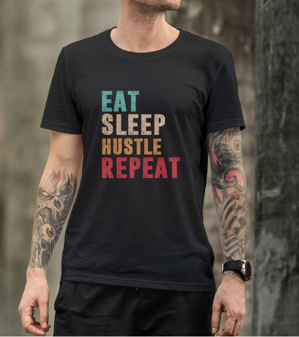 Eat Sleep Hustle Repeat Text Color Block T-Shirt